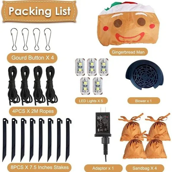 NEW 8ft Christmas Inflatable Gingerbread Man, Christmas Blow Up Yard Decoration - Picture 7 of 8